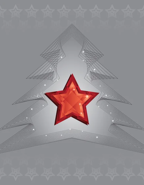 Zilveren kerstboom en een rode ruit ster ontwerp — Stockvector