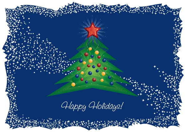 Noel ağacı ve elmas yıldız tebrik kartı — Stok Vektör