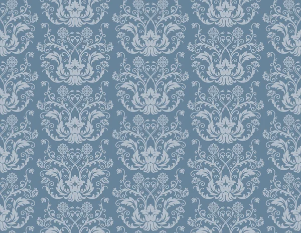 Papel de parede de damasco floral azul sem costura — Vetor de Stock
