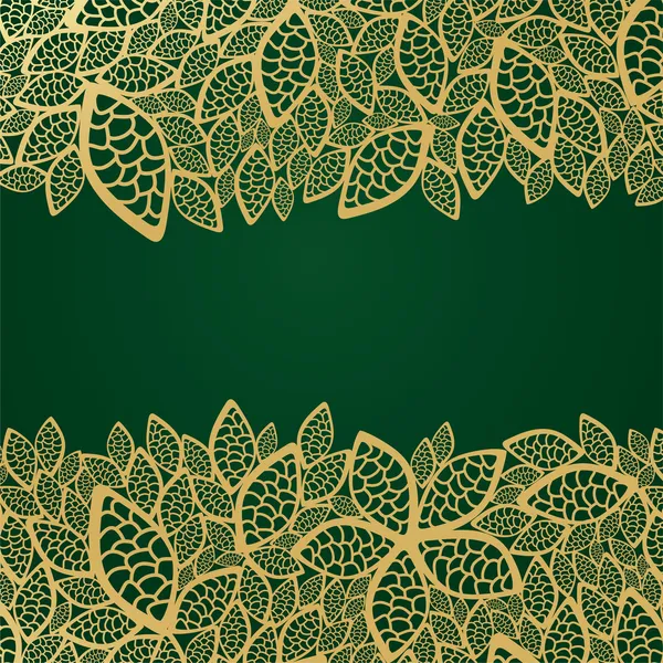 Renda de folha dourada no fundo verde — Vetor de Stock