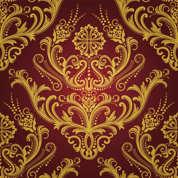 Luxe rode & gouden bloemen damast behang — Stockvector