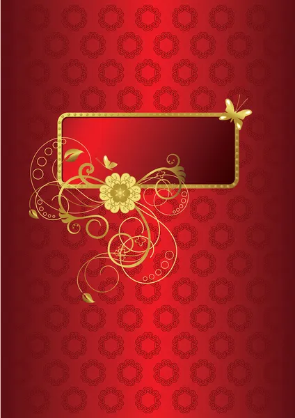 Κόκκινο και χρυσό floral ευχετήρια κάρτα — 图库矢量图片