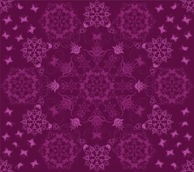 Seamless purple flowers and butterflies pattern clipart