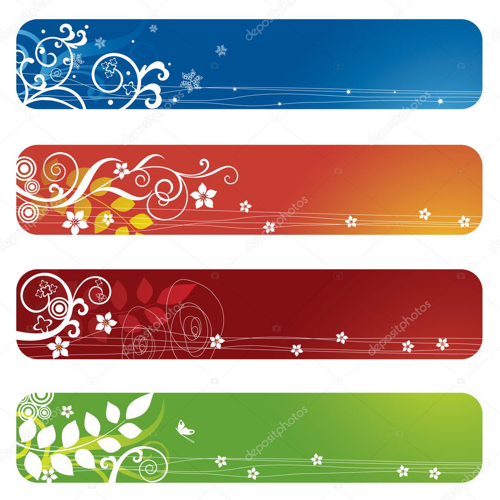 Four floral banners or bookmarks