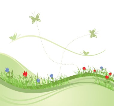 Green spring field vector illustration. This image is a vector illustration. clipart