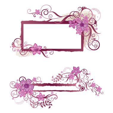 Pink floral frame and banner design clipart