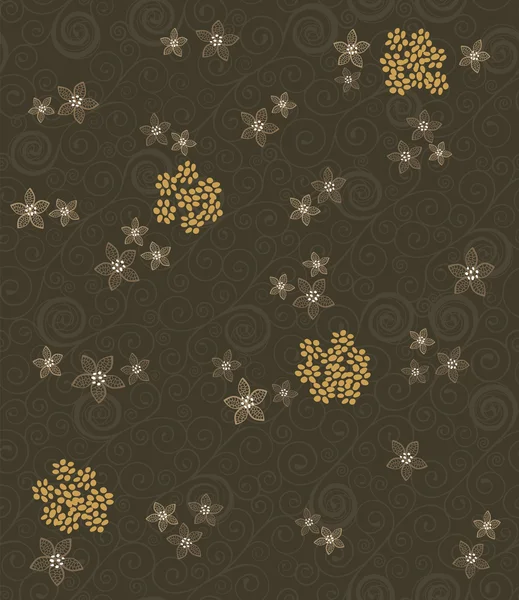 茶色の渦巻きと花のパターン — ストックベクタ