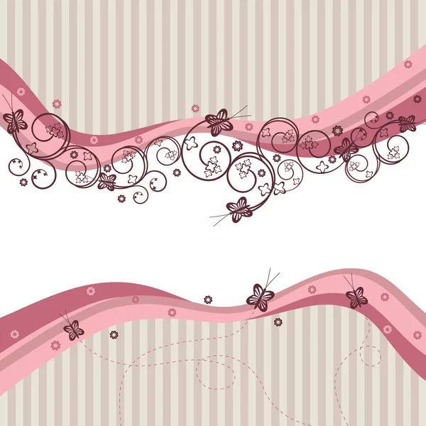 粉色波浪 漩涡和蝴蝶 可以用作 单独边框元素 — 图库矢量图片