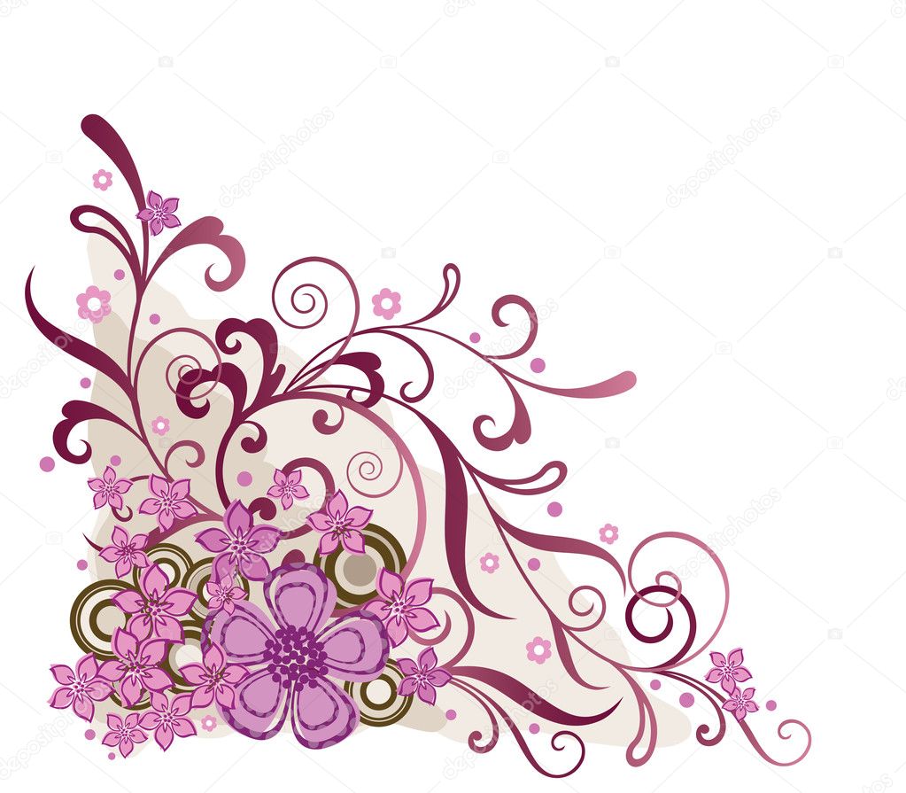 Pink floral corner design element. This image is a vector illustration.