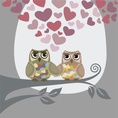 Love is in the air for two owls. This image is a vector illustration. clipart