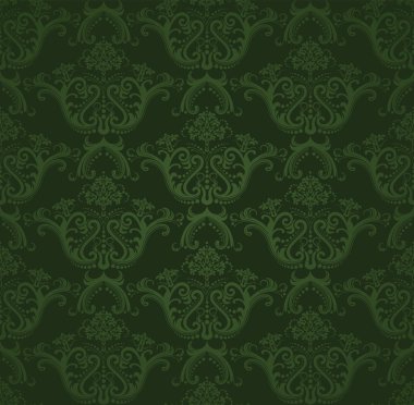 Seamless dark green floral wallpaper. This image is a vector illustration. clipart