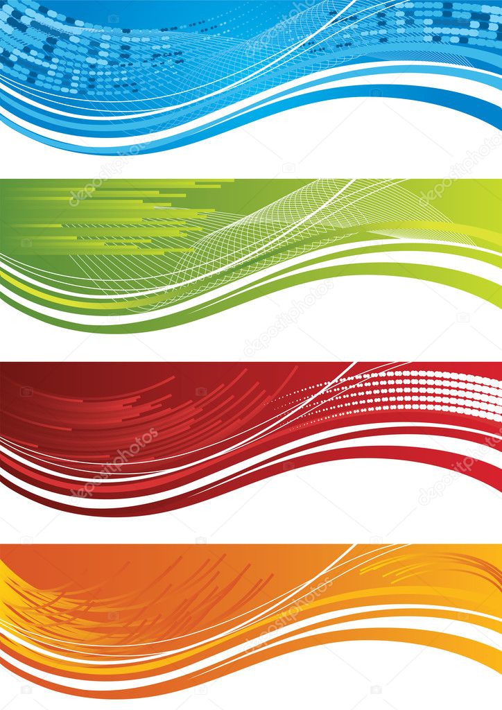 Set of four colourful halftone banners. This image is a vector illustration.