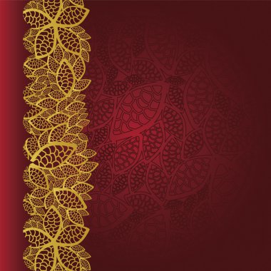 Red background with golden leaves border clipart