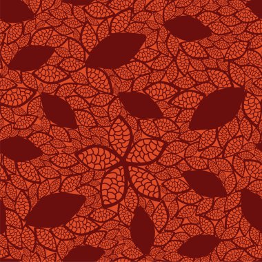 Seamless red leaves pattern on orange background clipart