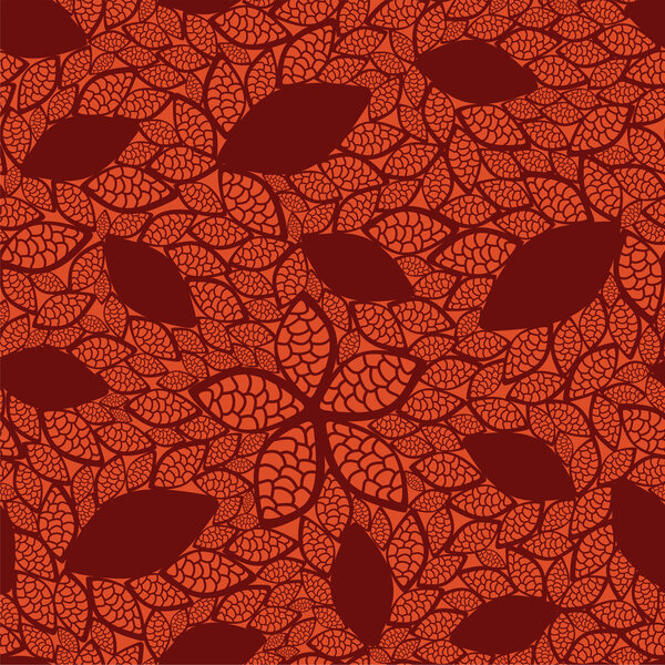 Seamless red leaves pattern on orange background