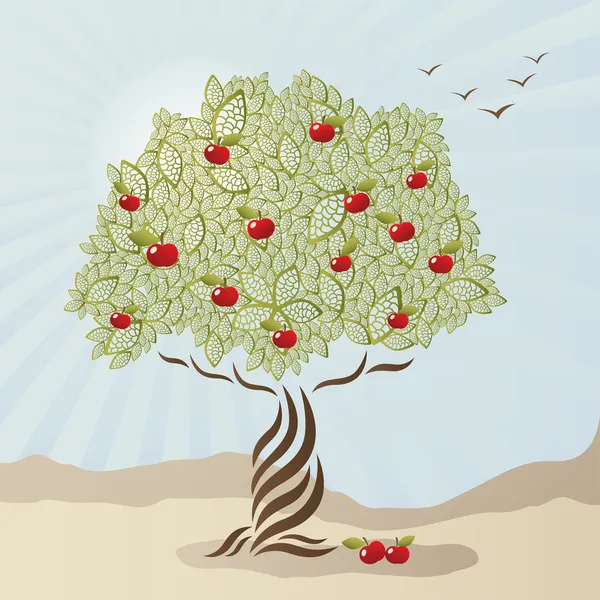 Enkele gestileerde appelboom — Stockvector