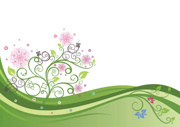Flowering Tree Spring Field Vector Illustration Image Vector Illustration — Stock Vector