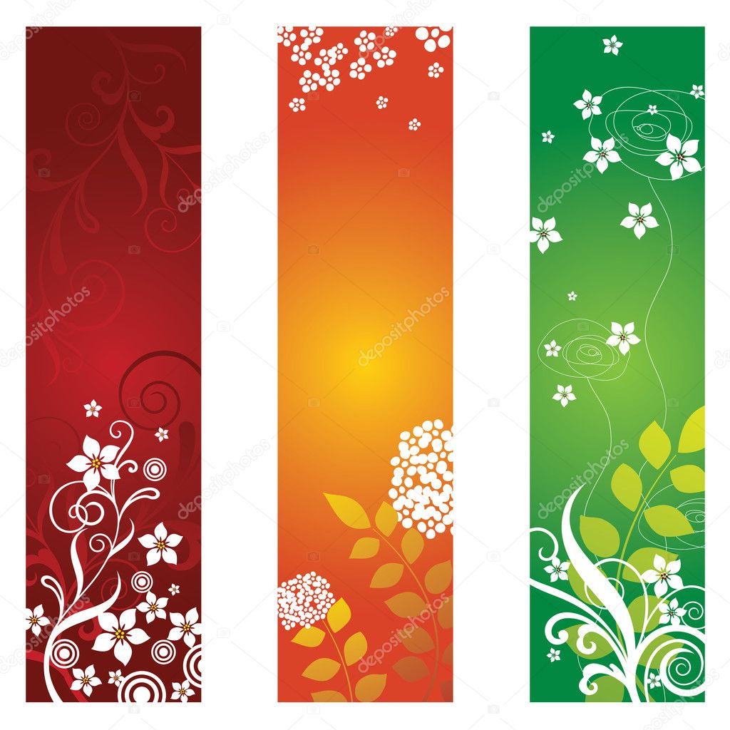 Three floral banners or bookmarks