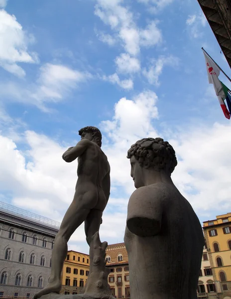 În spatele lui Michelangelo David cu o cale de tăiere — Fotografie, imagine de stoc