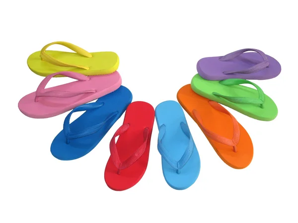 Flip Flops Mix Kleur Met Geïsoleerde Wit — Stockfoto