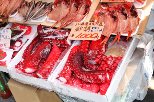 Tentáculos de polvo japonês no mercado de Tóquio — Fotografia de Stock
