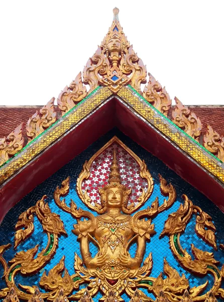 Dach dwuspadowy i deva statua Tajlandia — Zdjęcie stockowe