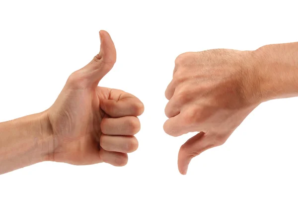 Voting: one thumb up, one down — Stock Photo, Image