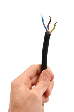 Electrician occupation: power cable in the hand clipart
