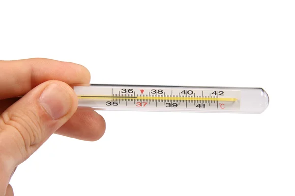 Kézzel tart hőmérő — Stock Fotó