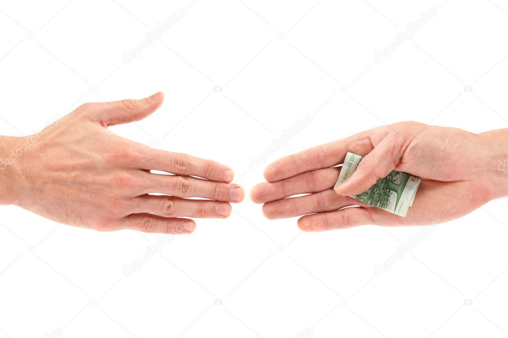 Corruption concept: hand giving bribe to other