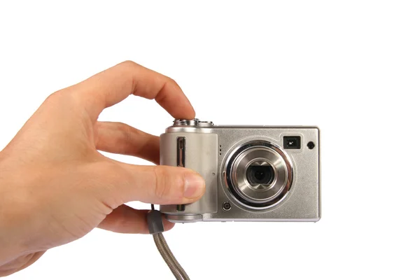 Ręka trzymać aparat fotograficzny — Zdjęcie stockowe