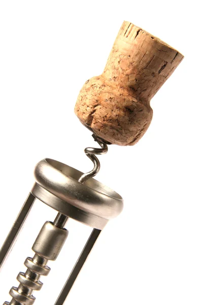 Corkscrew and cork on isolated white background — Stock Photo, Image