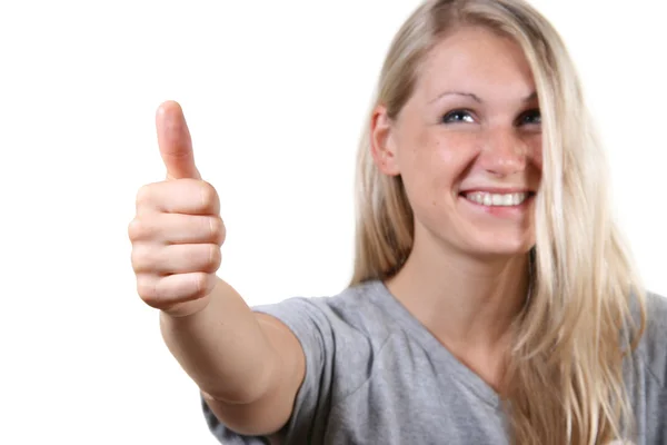 Young cute woman with thumbs up — Stock Photo, Image