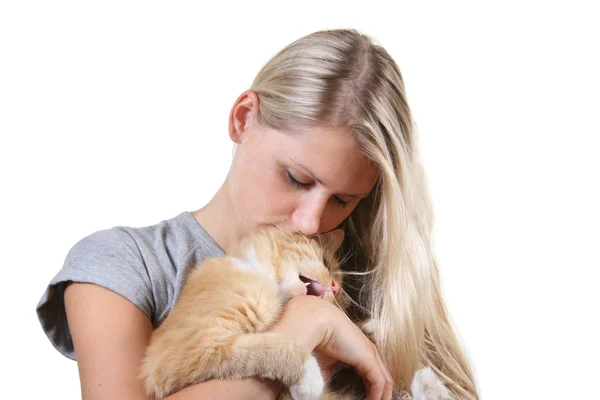 Woman with lovely cat — Stock Photo, Image