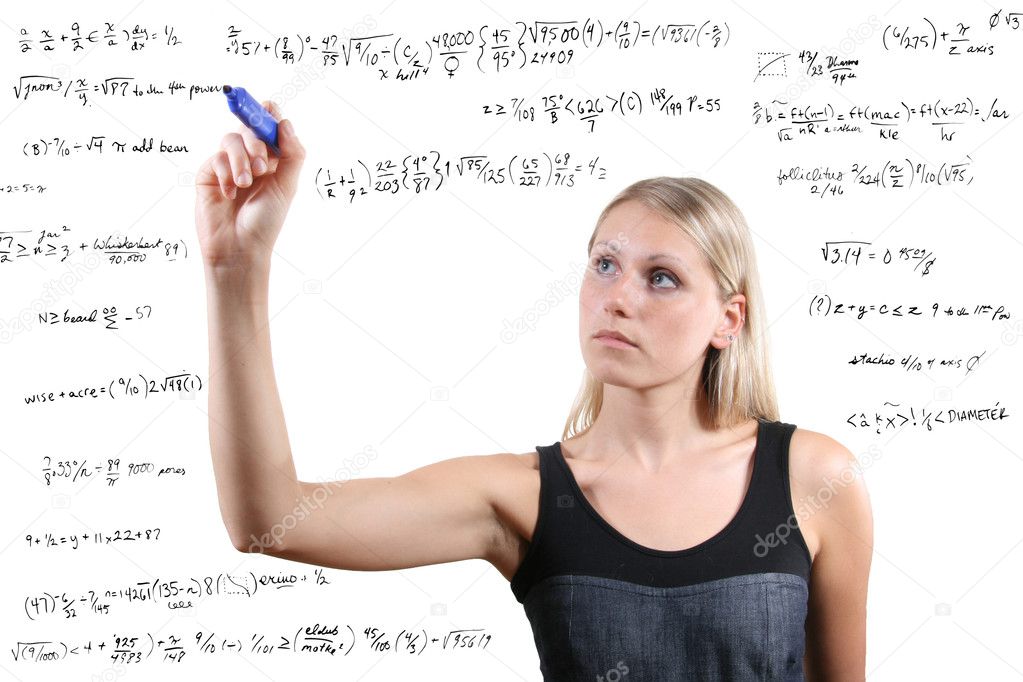 Woman writes mathematical equations