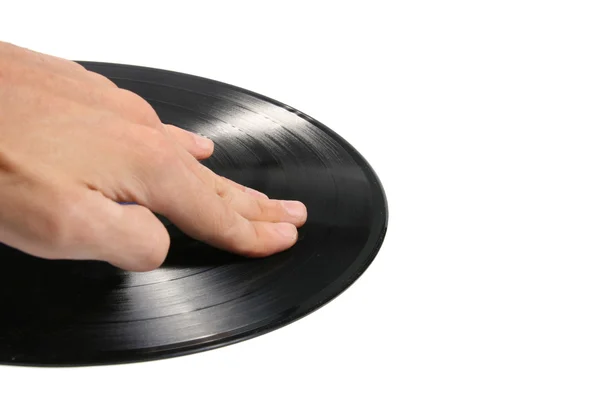 DJ царапает виниловую пластинку — стоковое фото