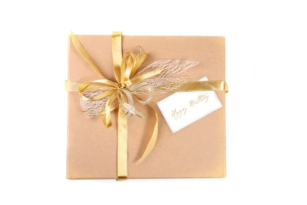 Подарочная коробка с поздравительной открыткой для текста — стоковое фото