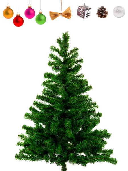Lege kerstboom en decoratie objecten — Stockfoto