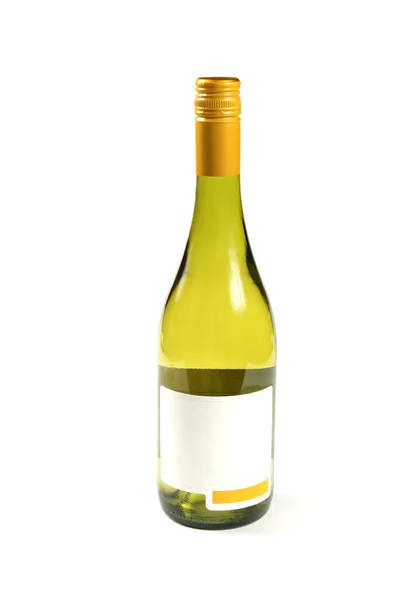 Μπουκάλι κρασί με λευκά label που απομονώνονται σε λευκό φόντο — Φωτογραφία Αρχείου