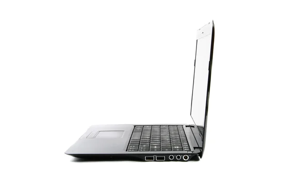 Fekete vékony laptop elszigetelt fehér background — Stock Fotó