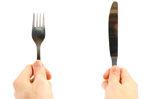 Messer Und Gabel Der Hand — Stockfoto