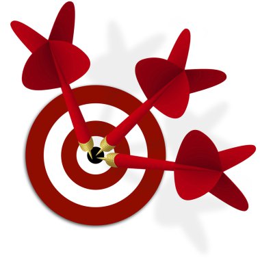 Target with three red darts in center clipart