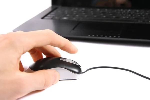 Mão Clicando Mouse Computador — Fotografia de Stock