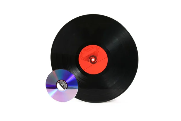 Old vinyl record and cd — Stock Photo, Image