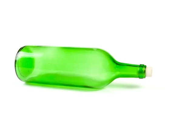 Green empty glass bottle isolated on white background — Stock Photo, Image