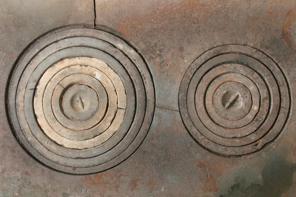 Starobylé kuchyně sporák kroužky — Stock fotografie