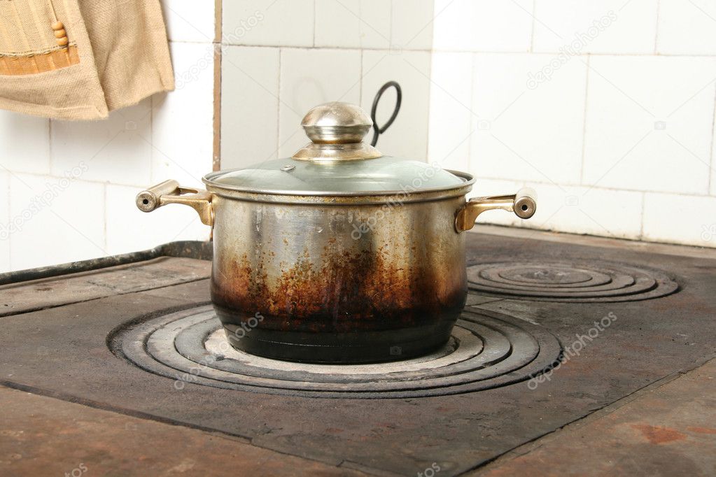 Cooking pot on old kitchen stove