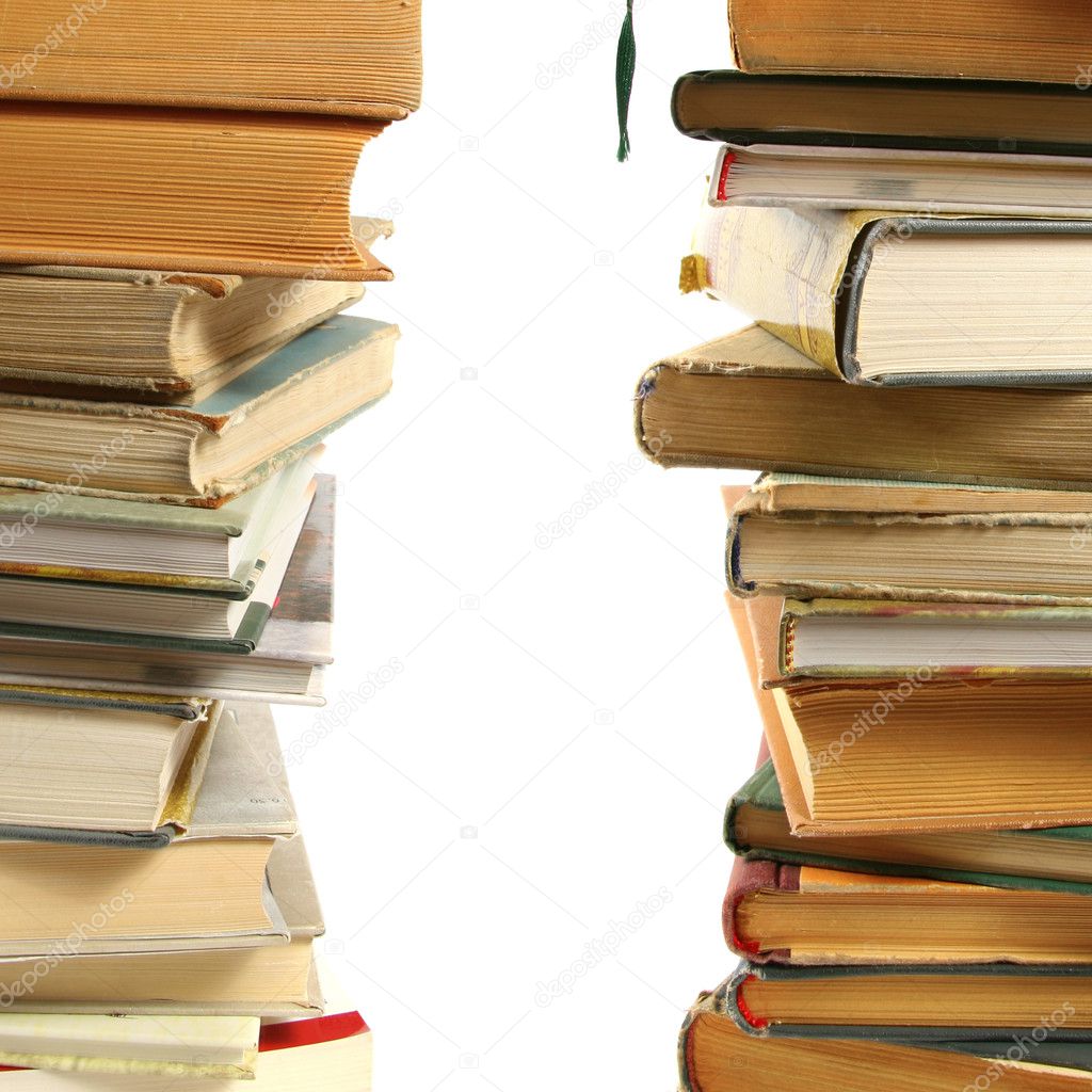 Book piles isolated on white