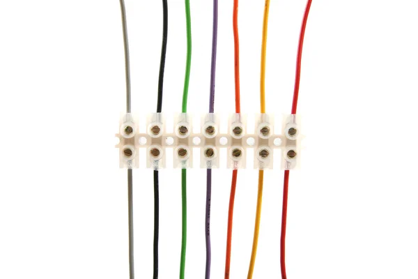 Kleurrijke elektrische draden in connectoren — Stockfoto