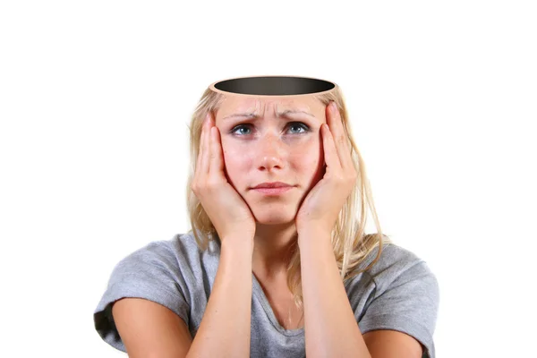 Mente abierta. mujer con gran agujero en la cabeza — Foto de Stock